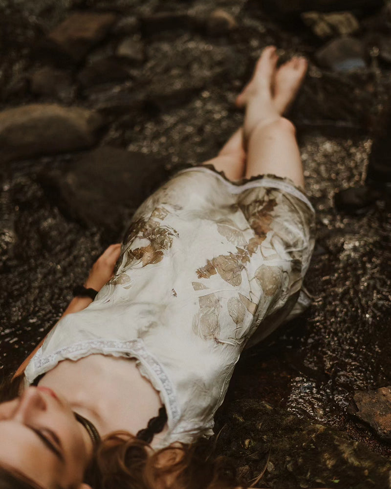 Y2K Victoria's Secret Silk Slip Botanically-Printed with Eucalyptus