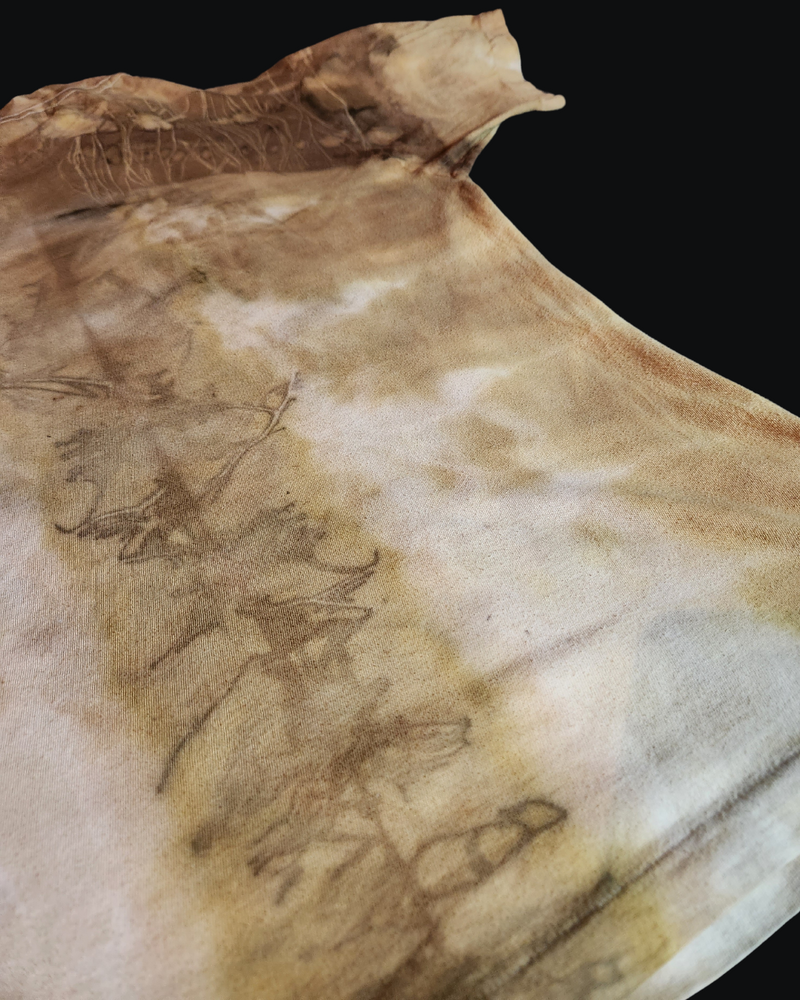 Vintage Jockey L Tee: Rusty Hues & Onion Skin Dye, Stem Spine Print | Earthly Elegance