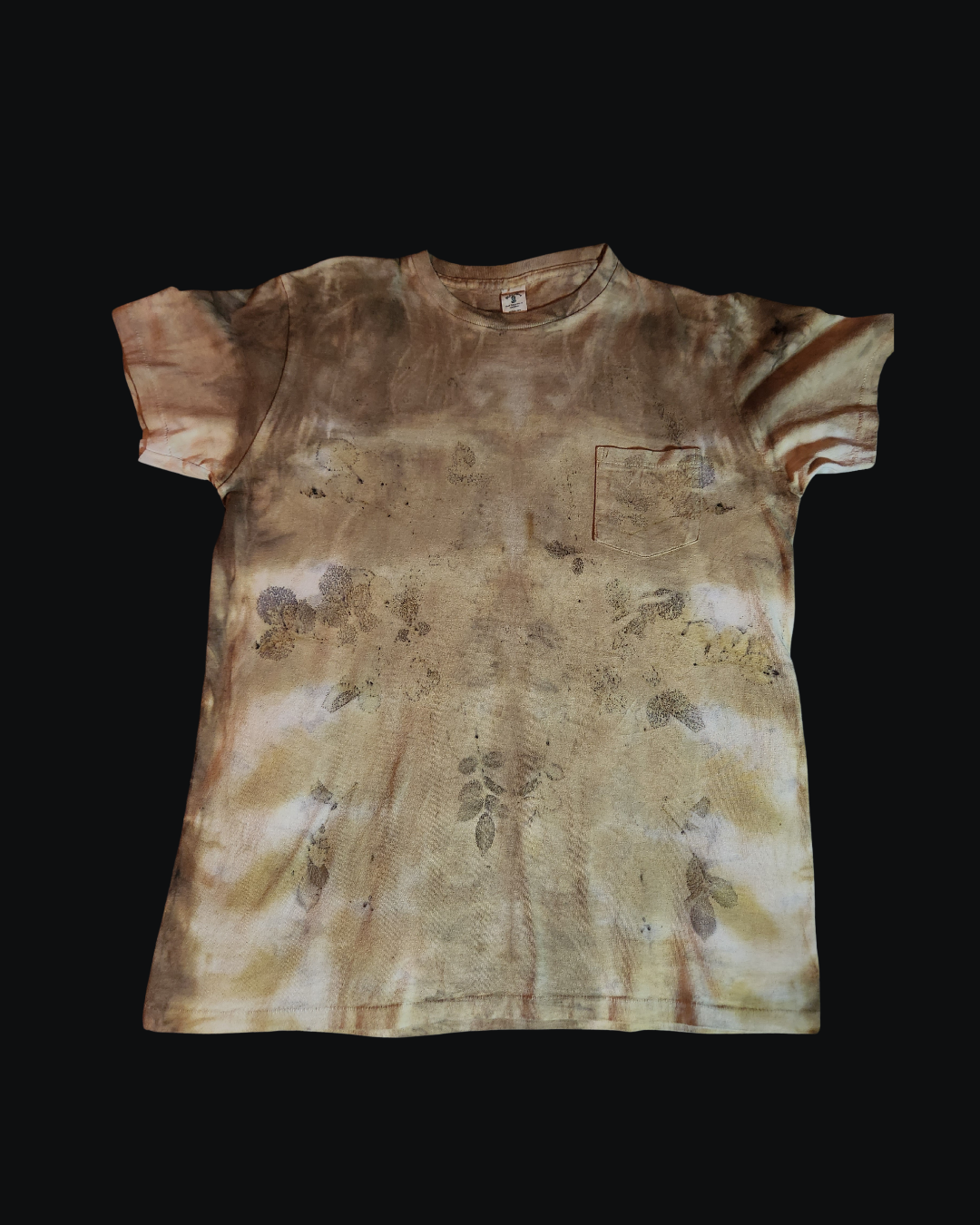 Velva Sheen Men's Large Tee: Botanical Print, Rust & Onion Skin Dye