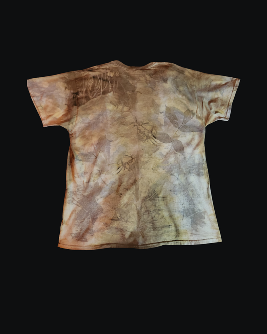 Vintage Fruit of the Loom XL Tee: Sweet Gum Botanical Print, Rust & Onion Skin Dye | Nature's Tapestry