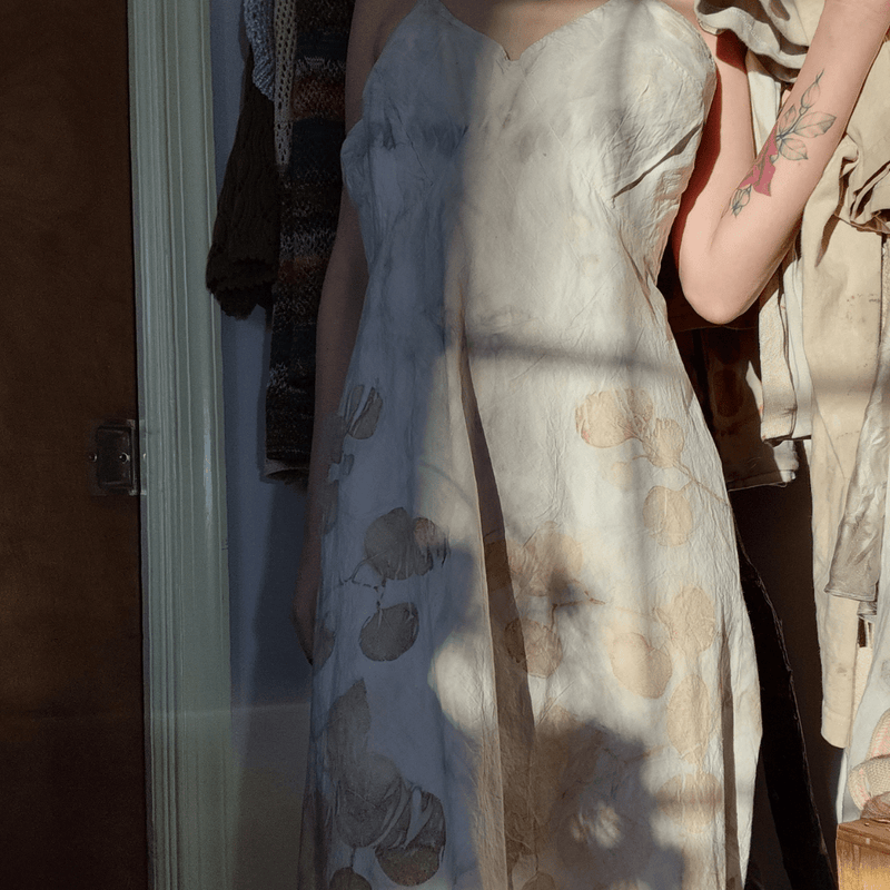 Eco-Printed Vintage 40's Cotton Maxi Slip Dress-Dress/Slip-Rune Root