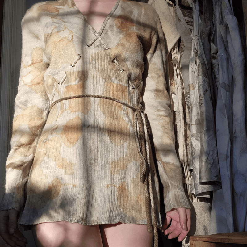 Eco-Printed Vintage Dalton's Virgin Cashmere Tie Sweater-Sweater-Rune Root